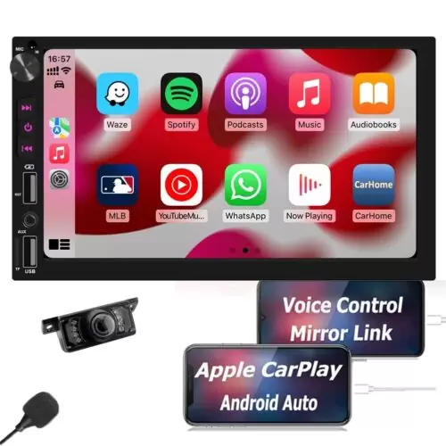 US $96.75 Double din Car Stereo with Apple Carplay Android Auto Bluetooth Car Radio Voi...