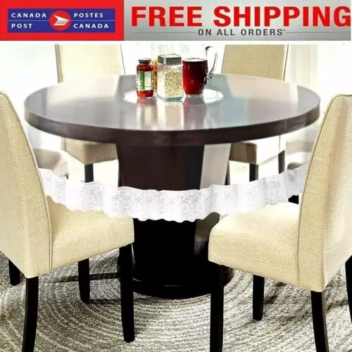 C $16.99 Round 6Seater Waterproof Dining Table Cover Transparent with White Border dinner