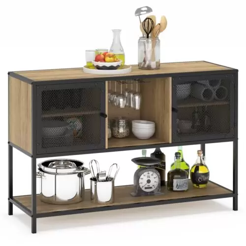 US $143.94 WiberWi Storage Cabinet Sideboard Coffee Bar Cabinet, Farmhouse Buffet Statio...