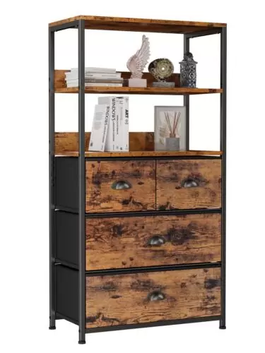 US $139.22 Vertical 4 Drawer Dresser Organizer with 3-Tiers Wood Shelf,Tall Fa...