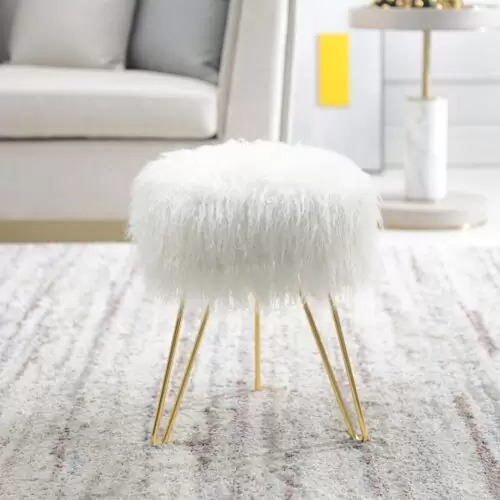 US $91.65 Fur Fuzzy Bedroom Stool for Vanity Desk, Small Fluffy Makeup Chair for Table